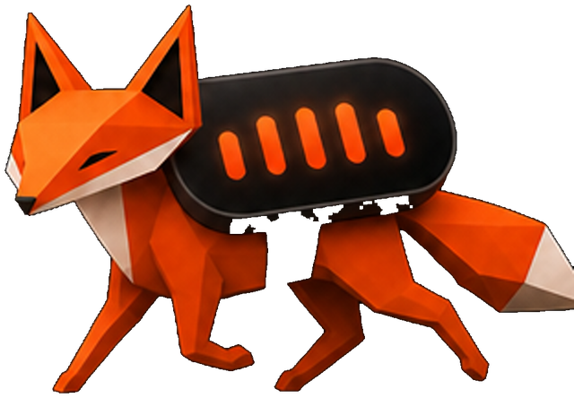 Fuchs mit der Diktat-Pille auf dem Rücken